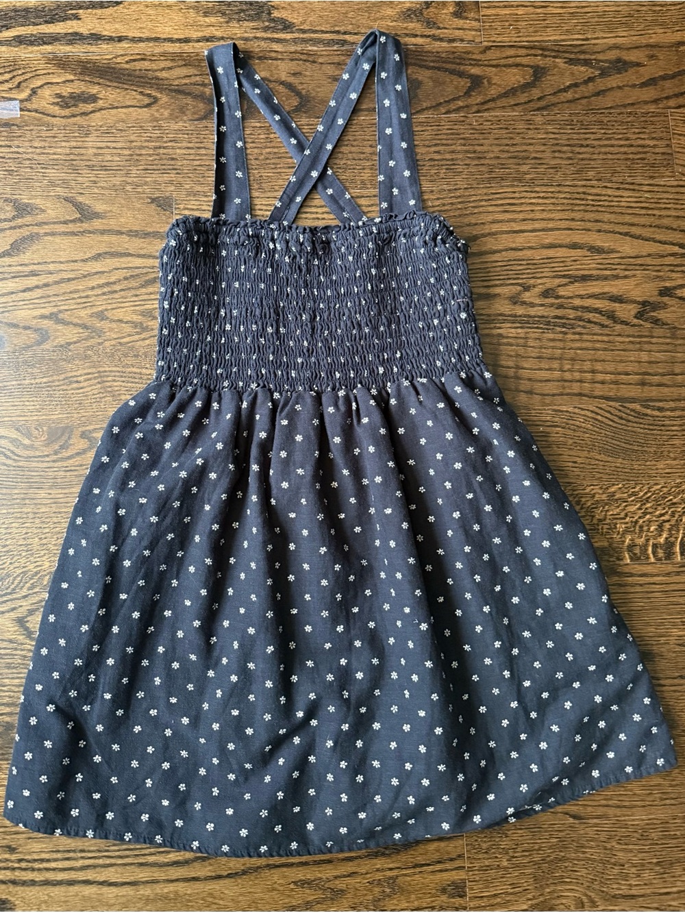 Women's Navy Blue Smocked Sundress with White Floral Print